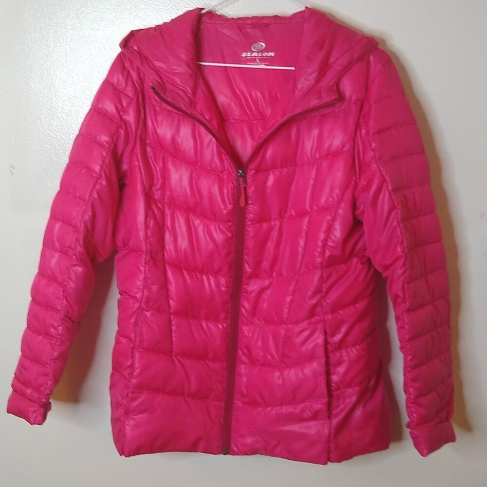 Slalom girls Size Large pink puffer hoodie jacket. Warm Barbie
